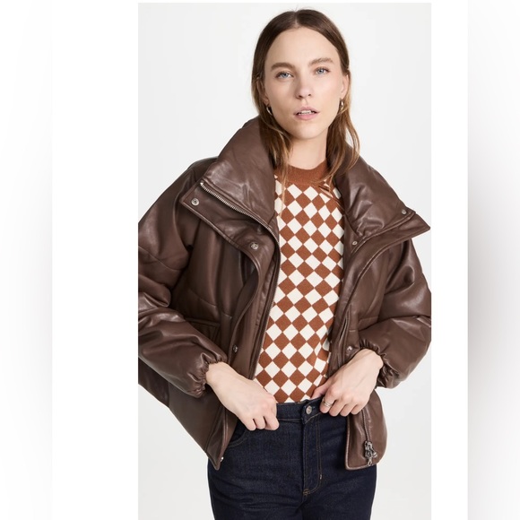 Pistola Denim Donovan Faux‎ Leather Puffer Brown Jacket - Picture 10 of 16